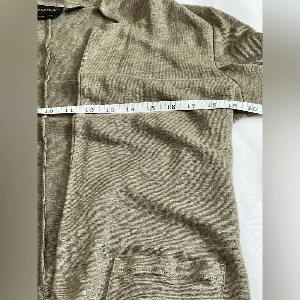 Rachel Zoe Cardigan 100% Linen Lagenlook Open Front Pocket Women's M Olive Green